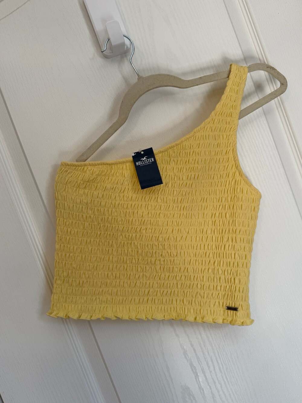 Hollister One Shoulder Ruched Crop Top Yellow Medium New with Tags